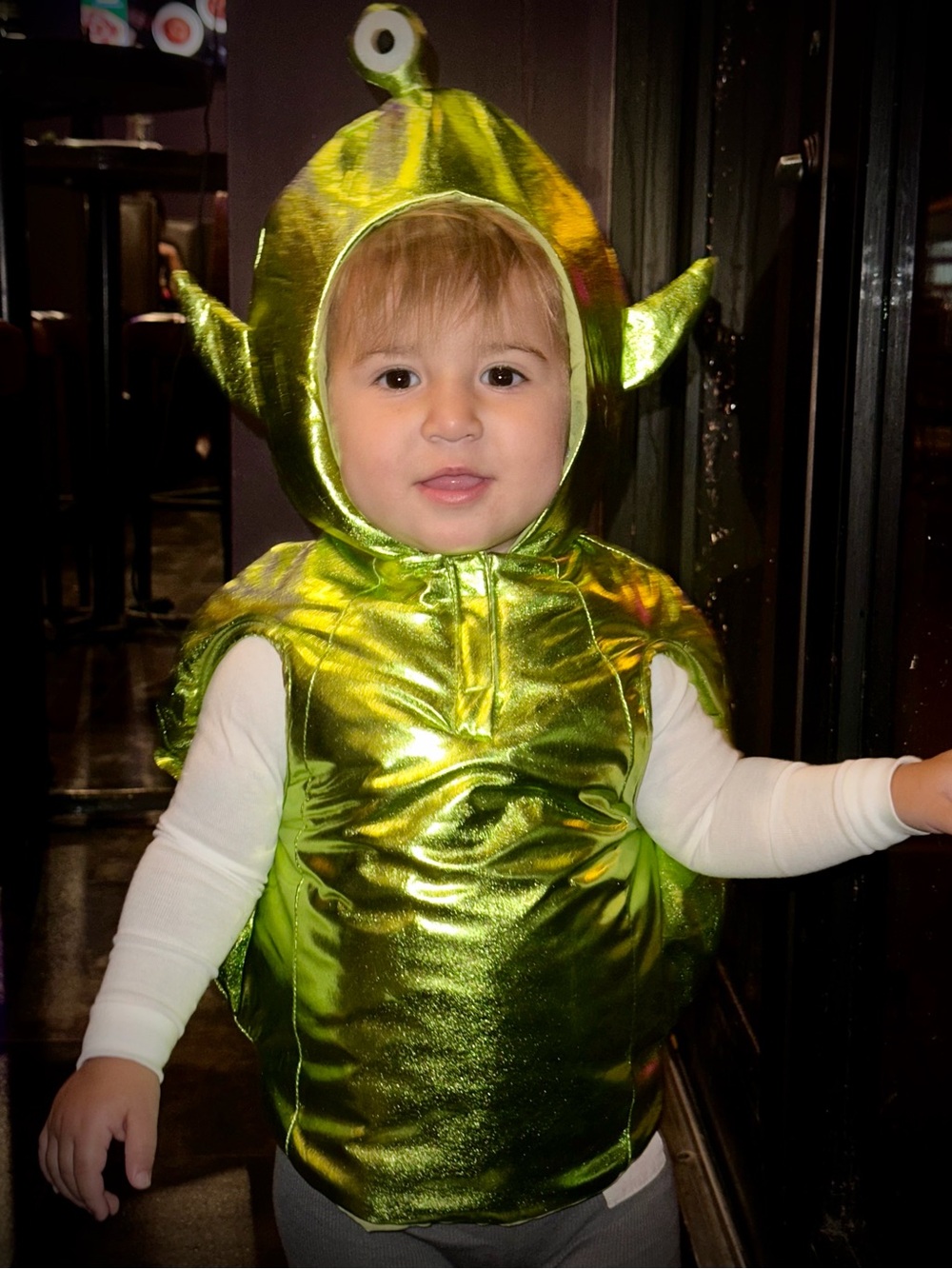 Green Alien Metallic Kids Halloween Costume 1-2 years - Picture 2 of 3